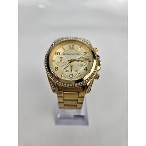 Michael Kors Ladies Gold Tone Stainless Steel Chronograph Watch MK5166 WORKS!